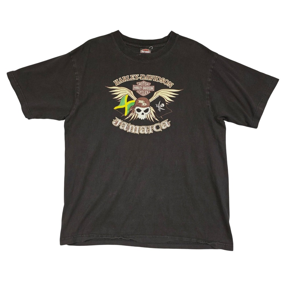 2000's Harley-Davidson T-Shirt Men XL Black Jamaica Skull Graphic Biker Grunge